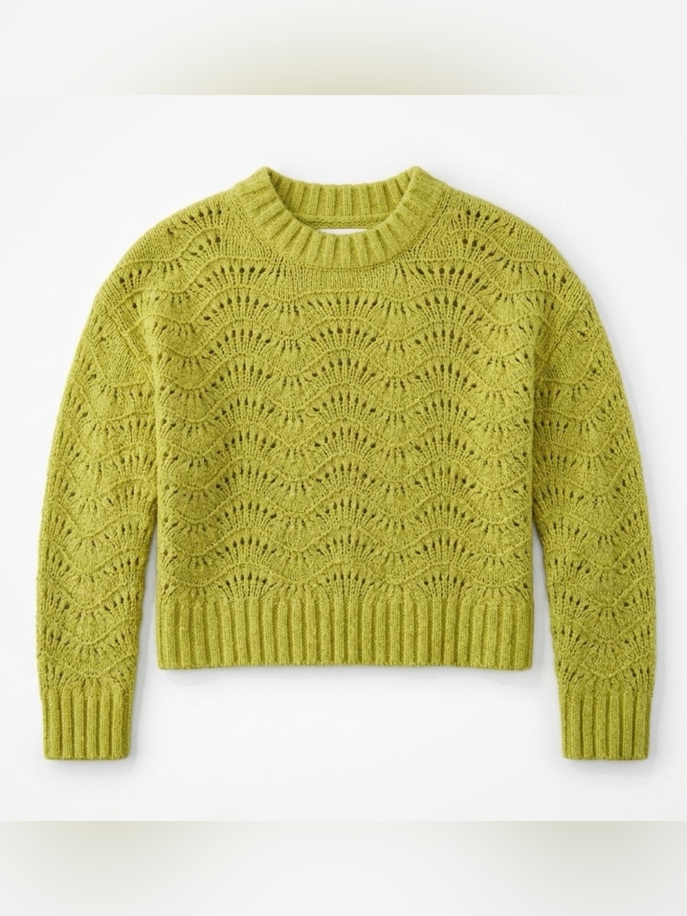 American Eagle Yellow Green Pointelle Cropped Knit Sweater Women’s XS